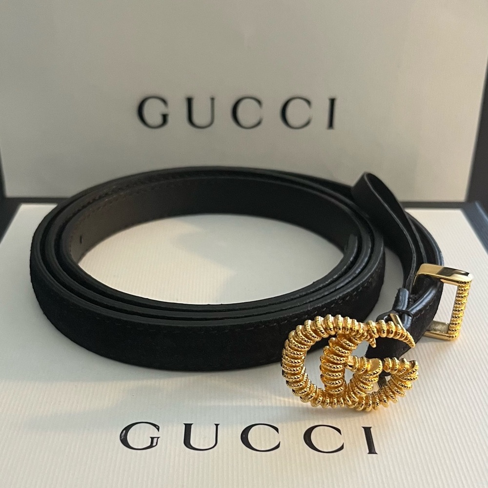 Authentic Gucci Suede Leather GG Marmont Thin Belt